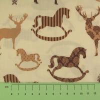 Fat Quarter - P209 Christmas - Reindeer & Rocking Horses - Beige